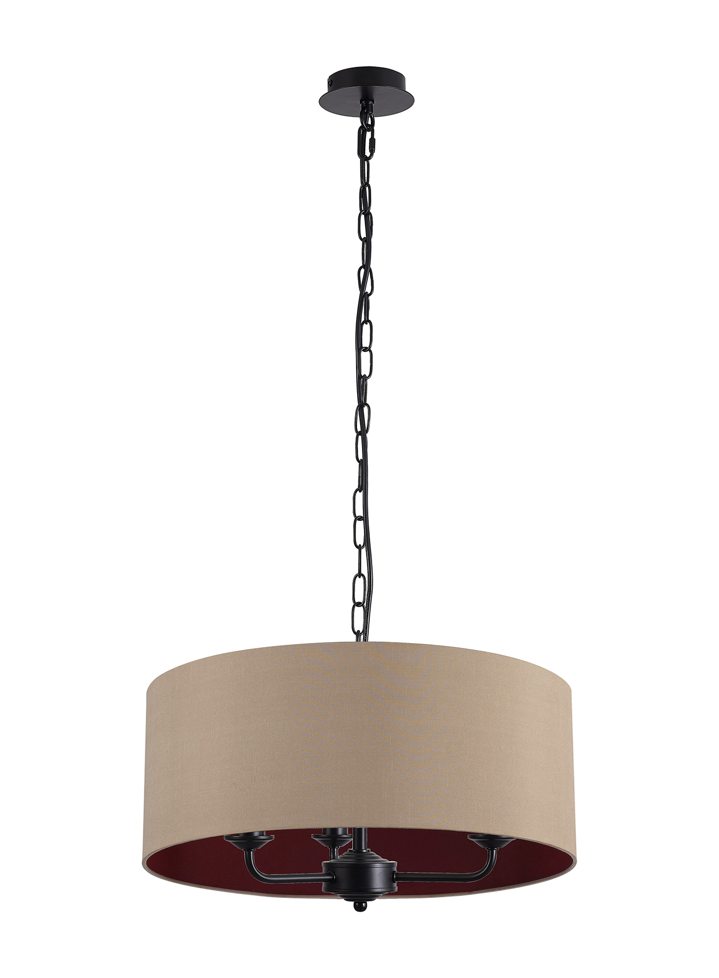 Banyan 50cm 3 Light Pendant Matt Black, Antique Gold/Ruby DK1033  Deco Banyan